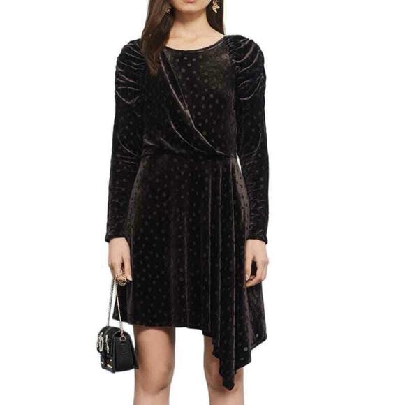 NWT TopShop Size US 2 UK 34 Black Polka Dot Velvet Burnout Dress Punk Dark Fairy - Picture 1 of 8